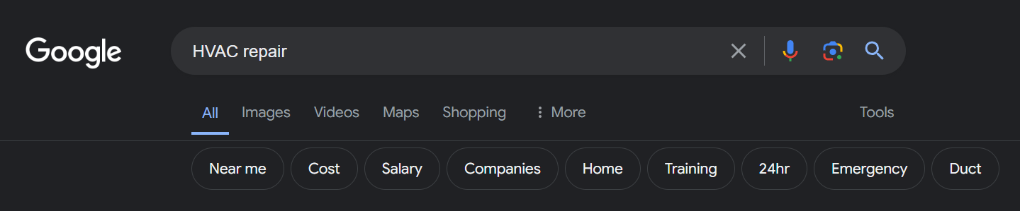 HVAC repair search on Google