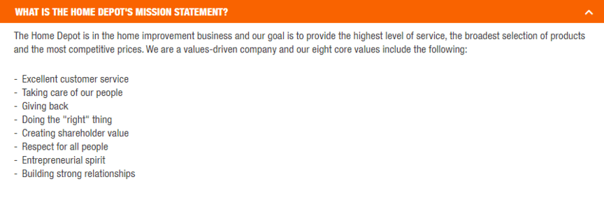 mission statement home depot
