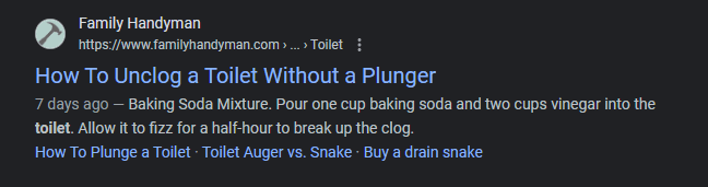 Search listing for how to unclog a toilet