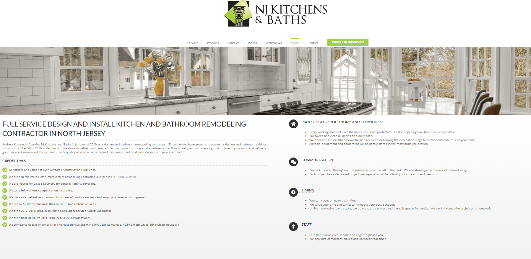 Example portfolio page highlighting elements that make the contractor credible