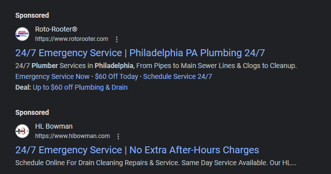 PPC ads for plumbers in Philadelphia