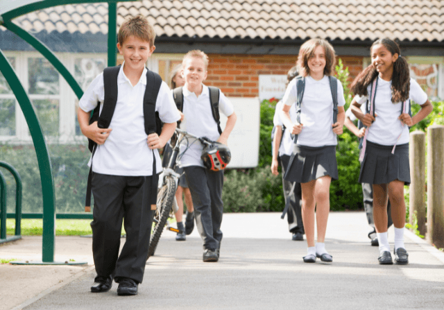 Private school students walking