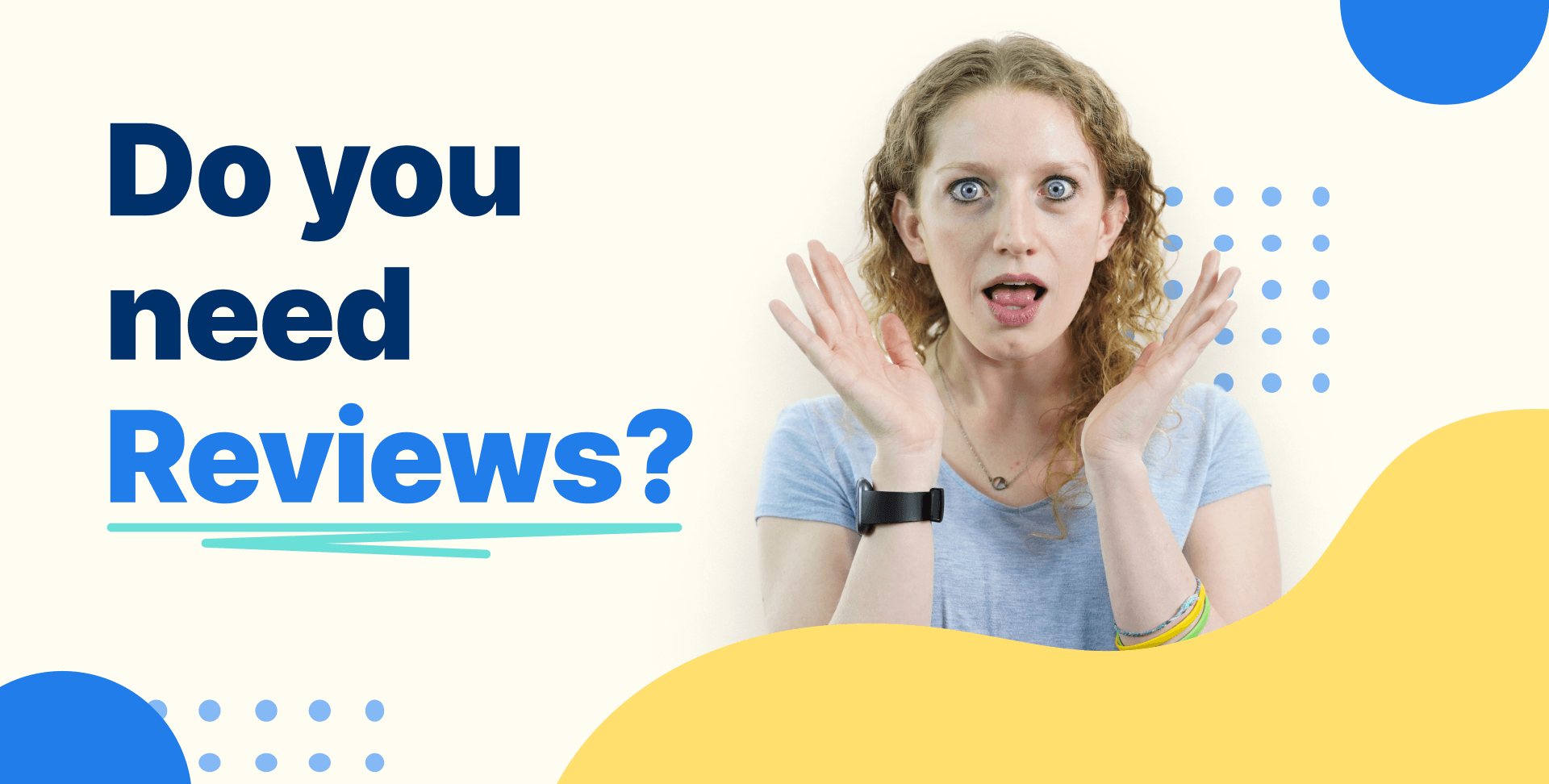 Woman wearing a smartwatch and looking surprised for a video on reason why online reviews for businesses matter.