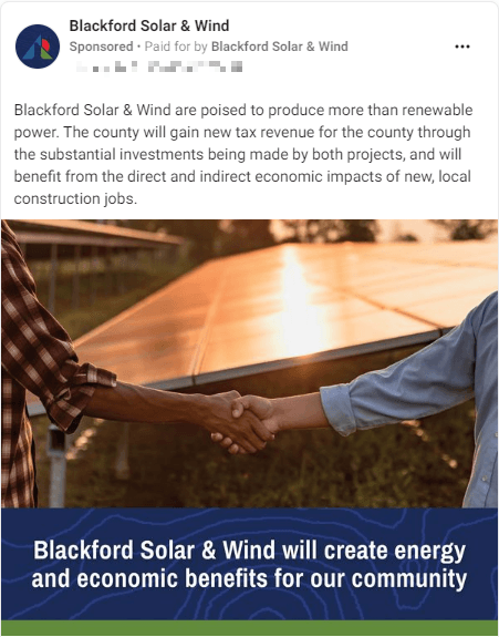 Social media advertisement for a solar company