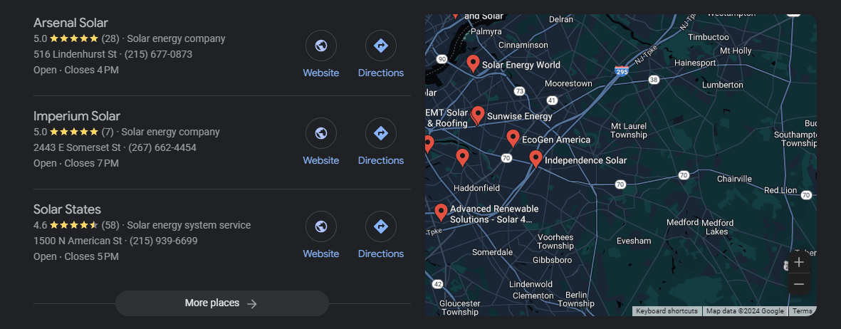 Google Business Profiles for solar companies in Philadelphia