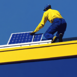 A solar panel installer on roof