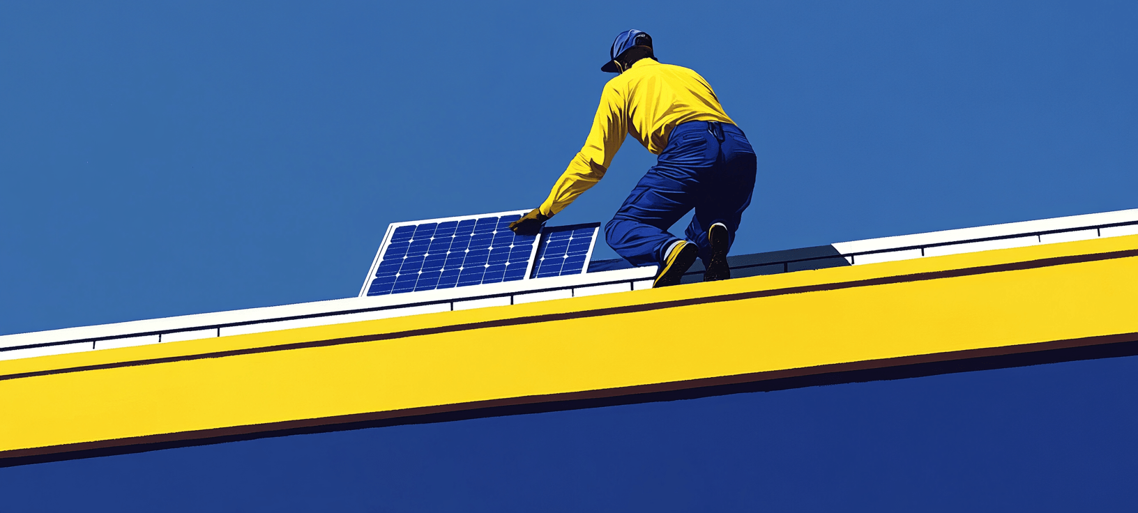 A solar panel installer on roof