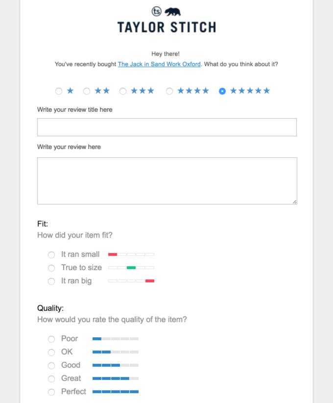 survey email taylor stitch