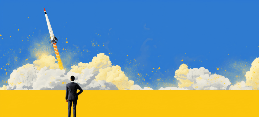 Man standing outside watching a rocket fly in the distance