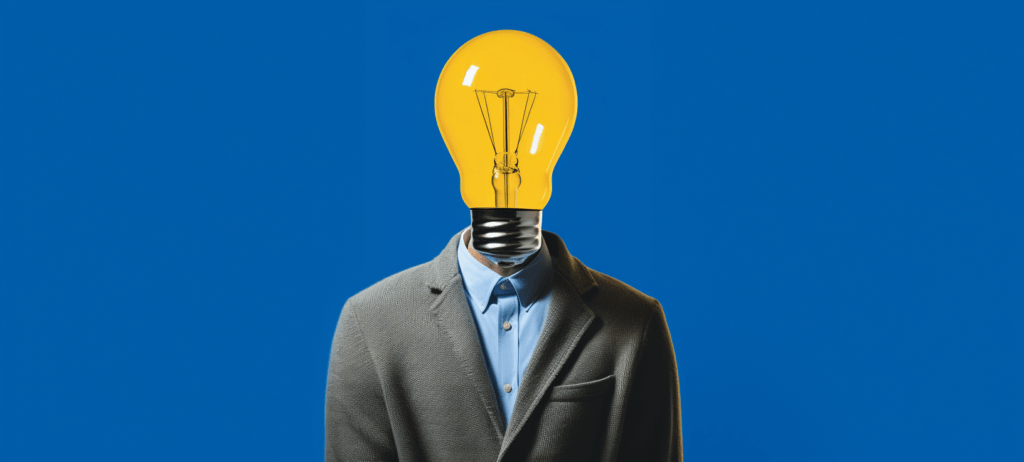 Person in a suit with a lightbulb for a head