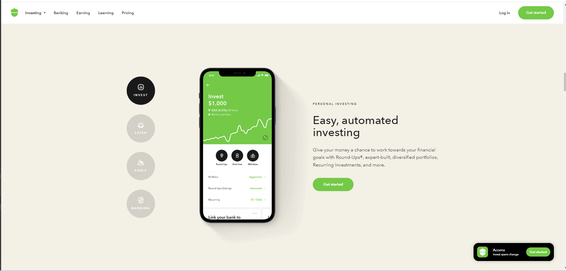 Acorn fintech web design