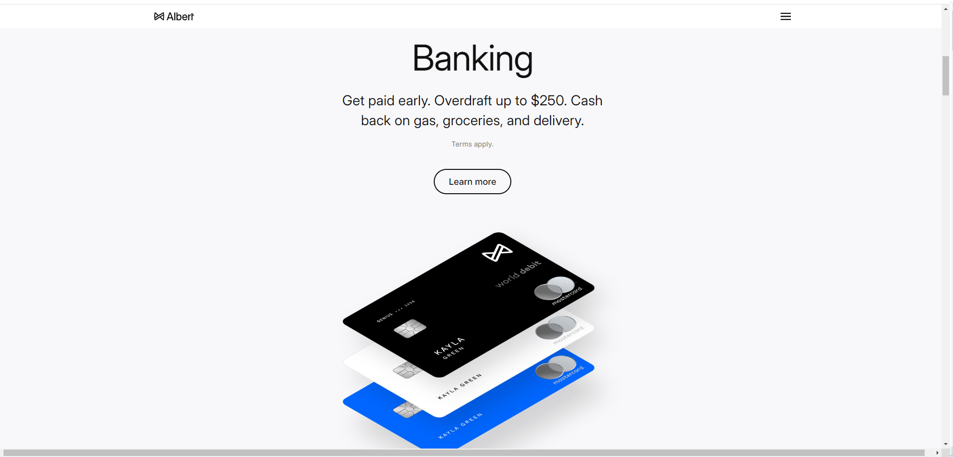 Albert web design for fintech