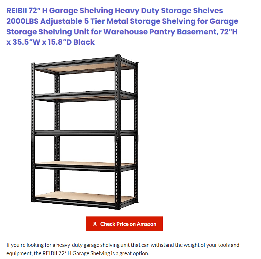 AI-generated article on best garage shelving units