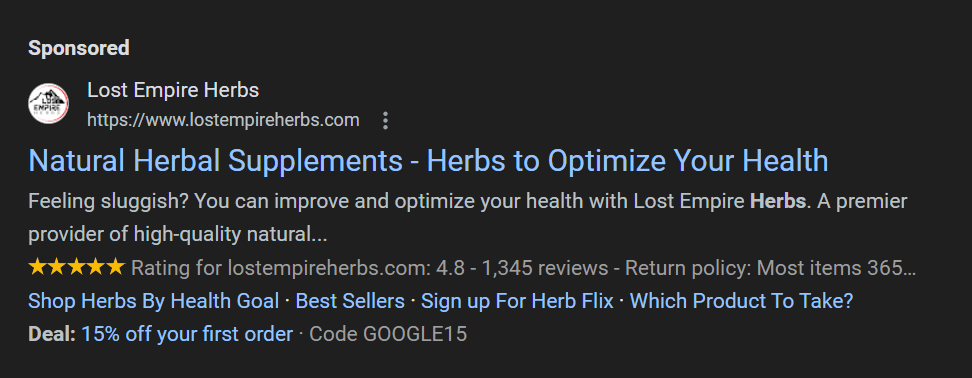 PPC ads for an alternative medicine company