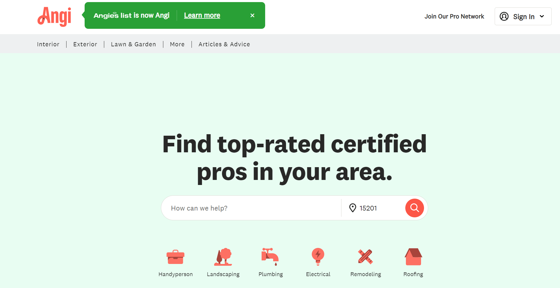 Homepage for Angi's