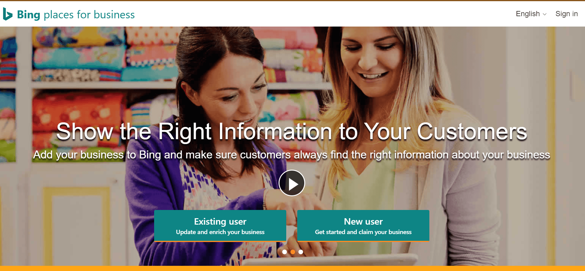 Homepage for Bing places