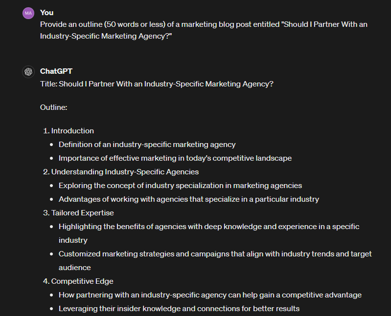 chatgpt blog post outline prompt example