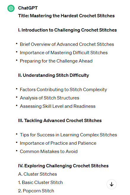 ChatGPT delivering a content outline for a blog post