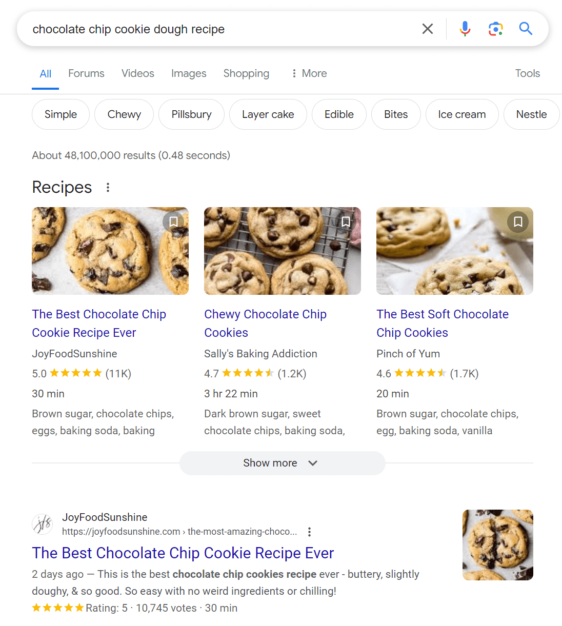 choc chip cookie dough serps