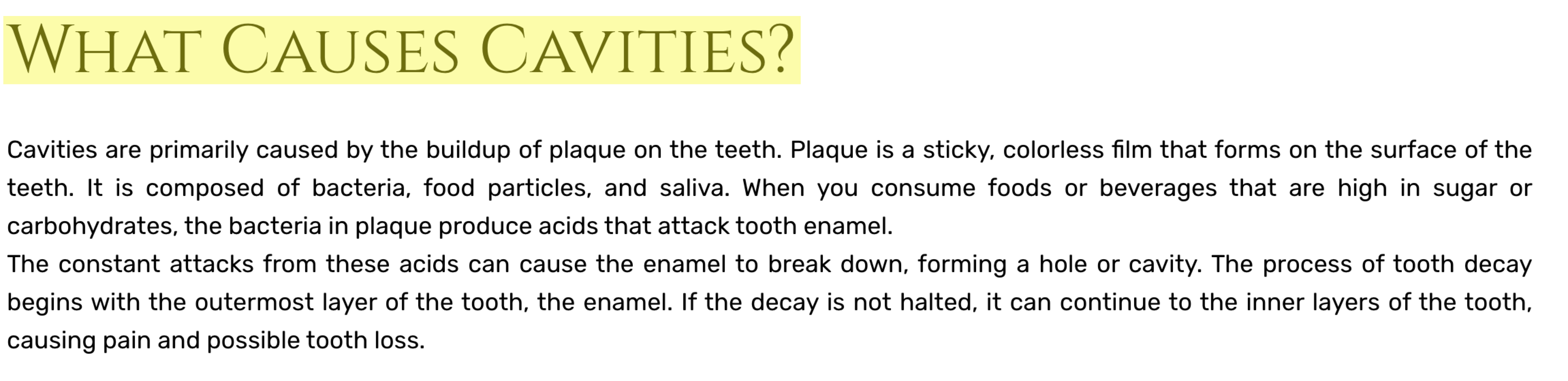 screenshot of a content marketing example for dentists