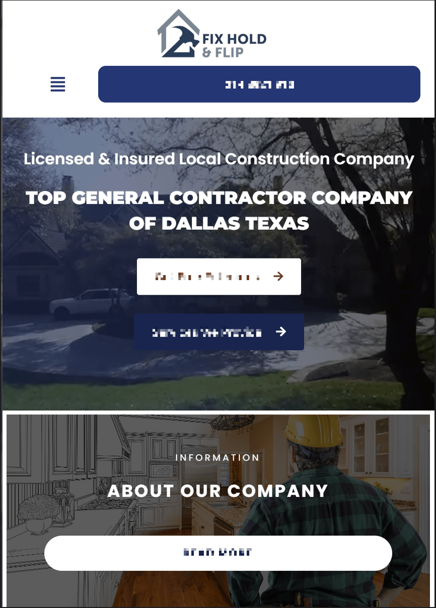 Mobile version of a contractor's website