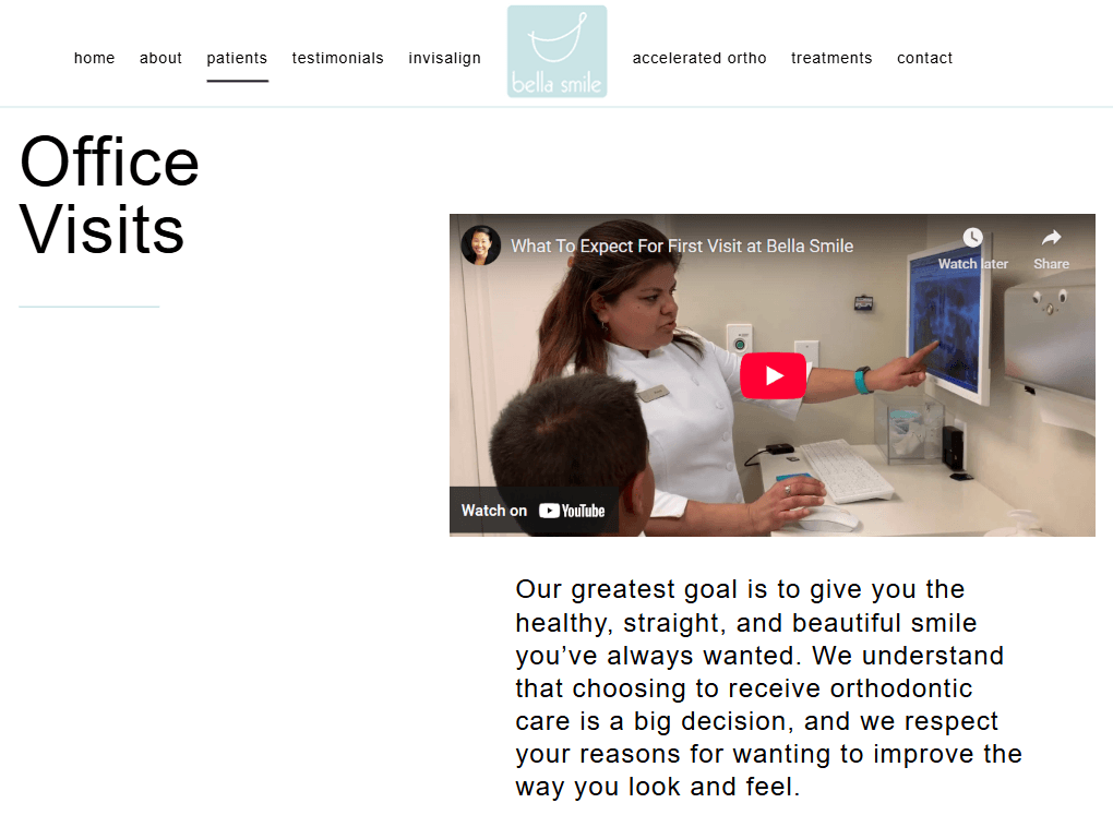 Example of a dental office tour page with an embedded video