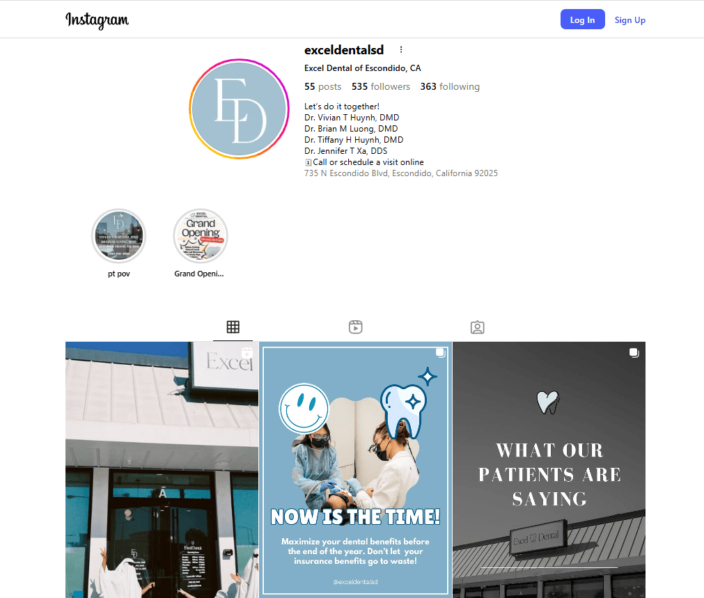 A dental practice’s Instagram page