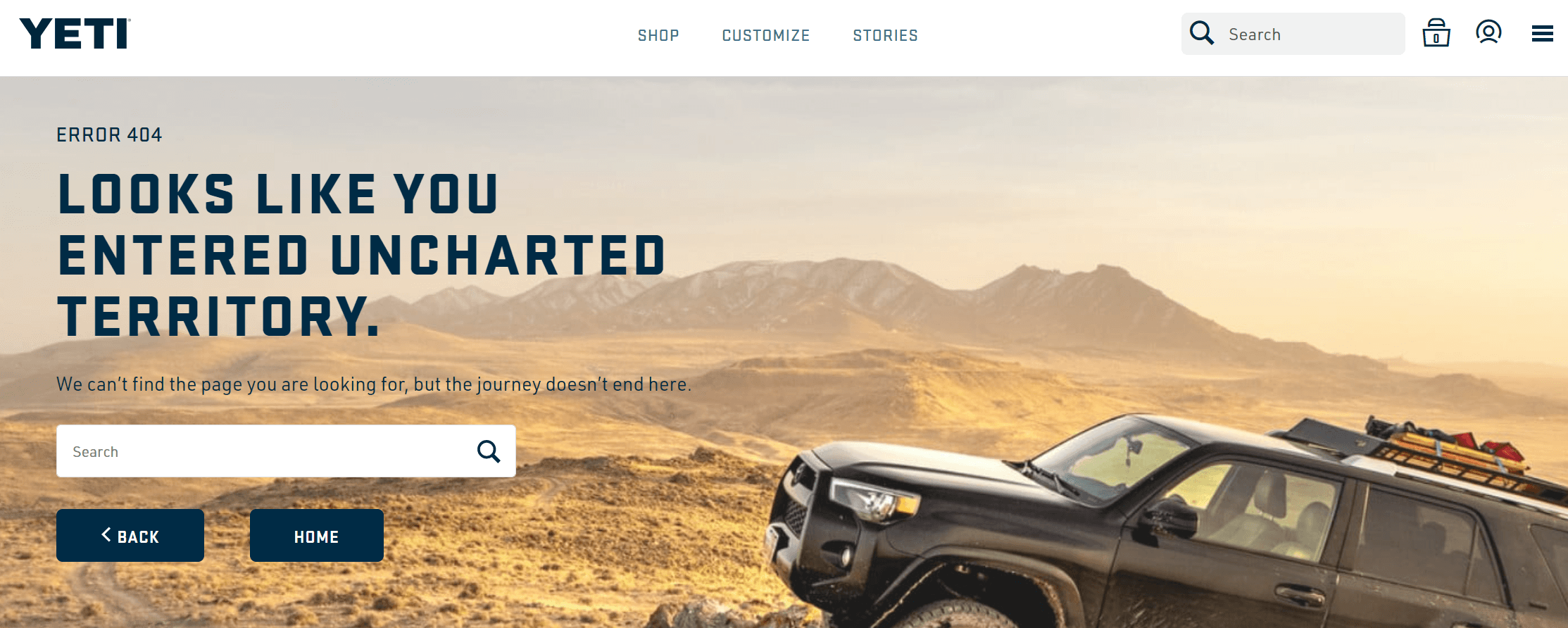 Error 404 page on Yeti's website