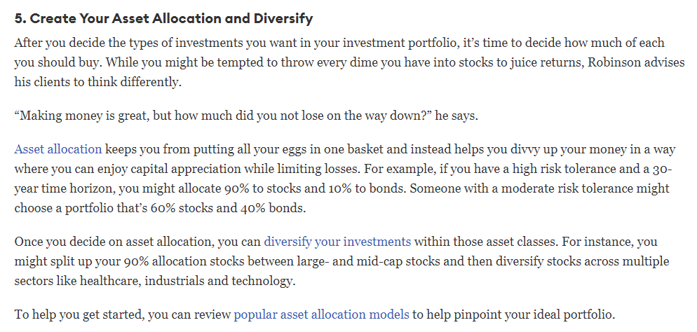 Forbes page explaining asset allocation