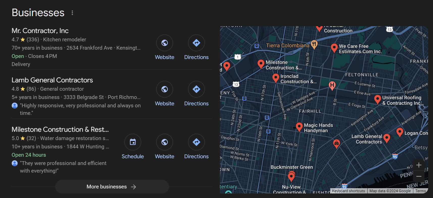 Google Business Profile listings for contractors in Philadelphia