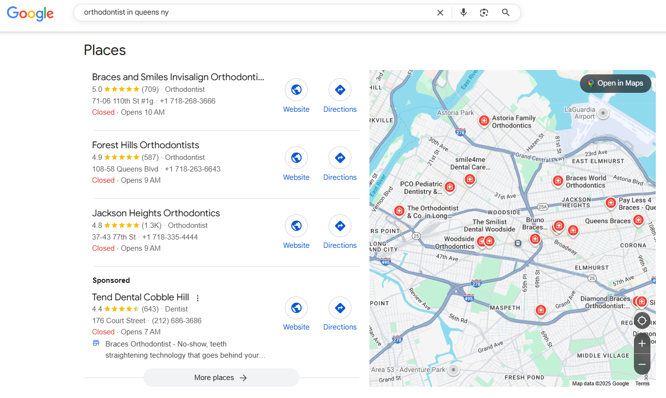 Local search result for “Orthodontist in Queens, NY”