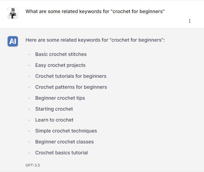 List of related keywords to crochet for beginners