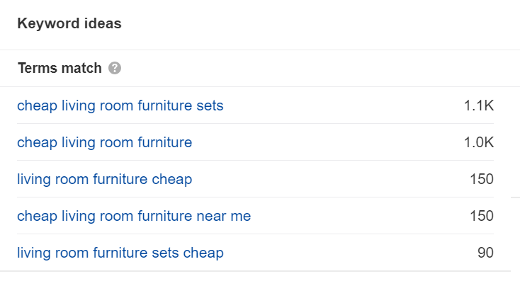 Keywords related to cheap furniture