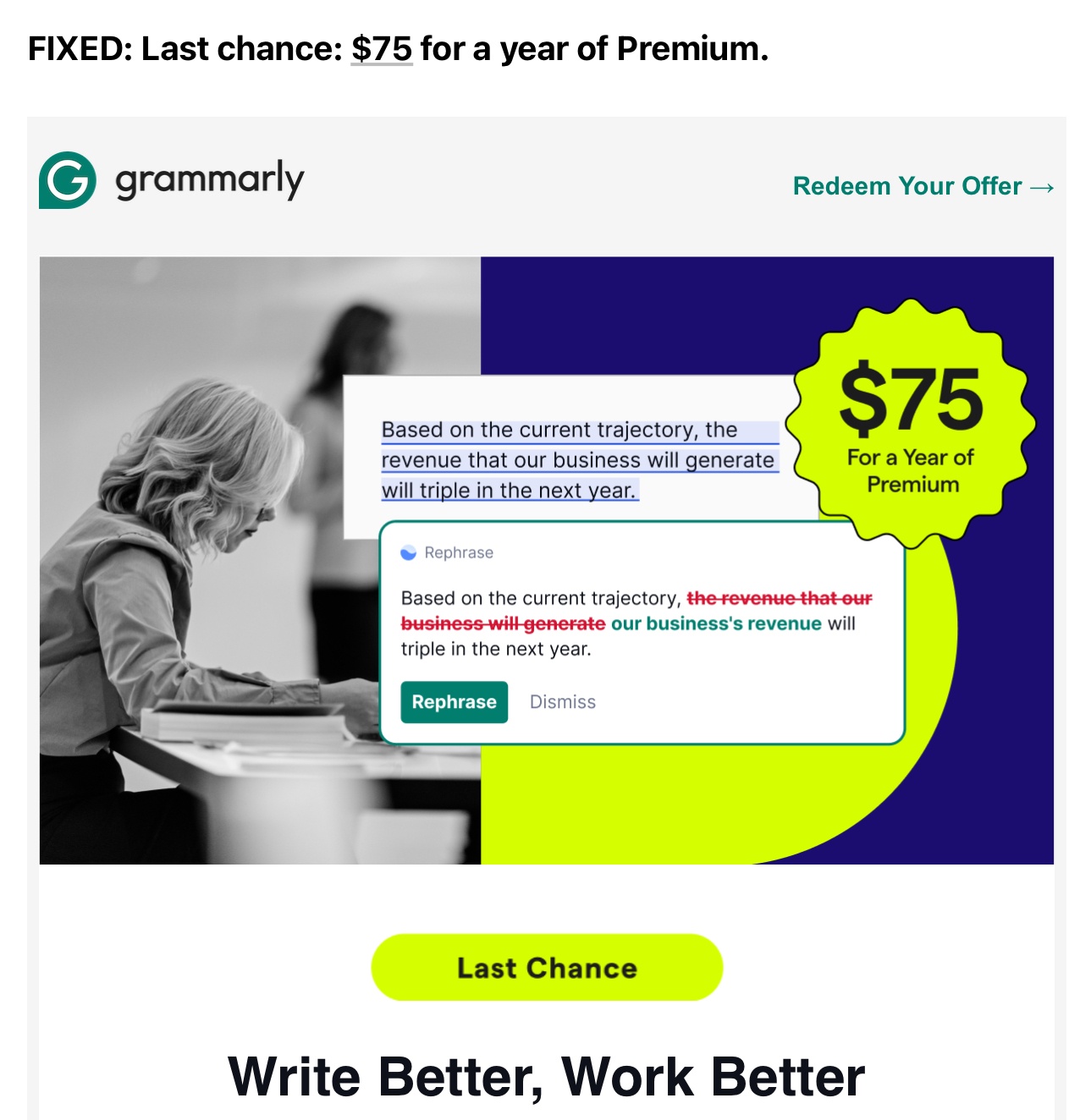 lead nurture email from grammarly