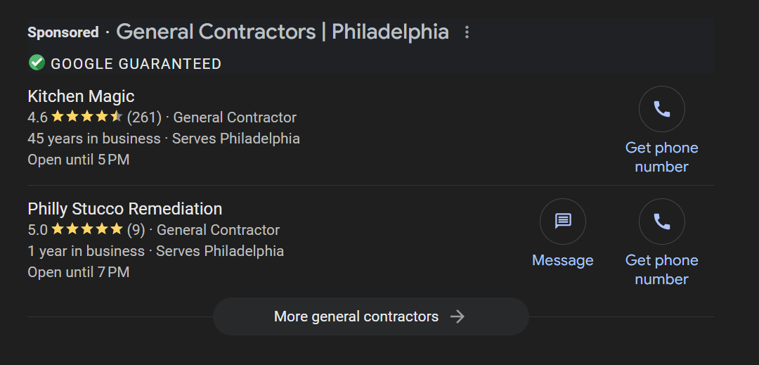 Local Services Ads for contractors in Philadelphia