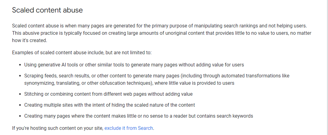 Google's scaled content abuse policy