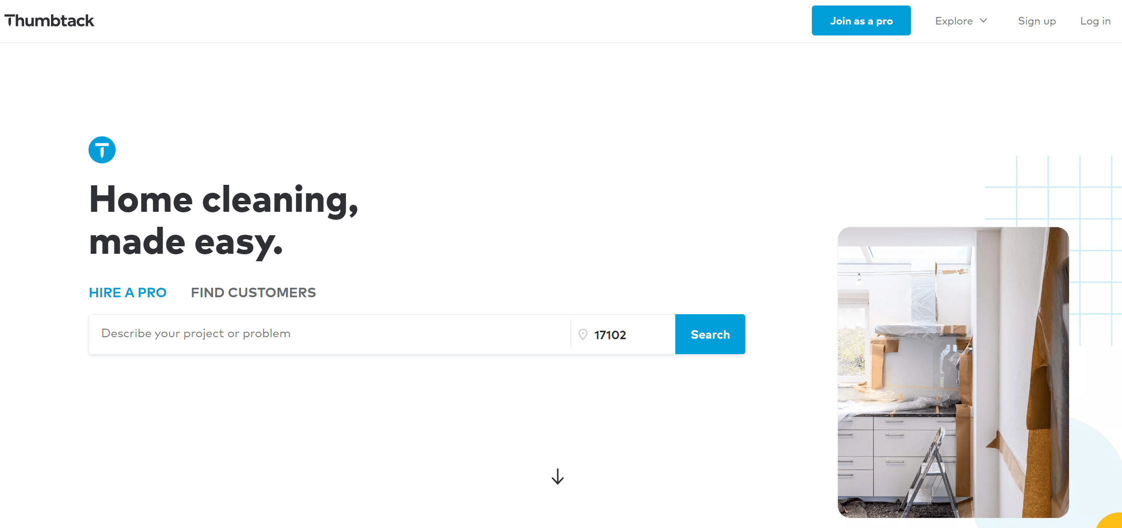 homepage for Thumbtack