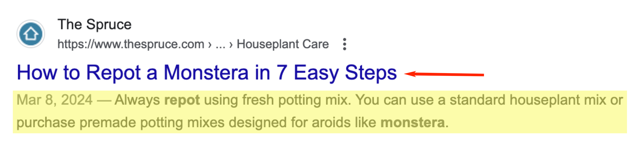 example of title and meta tag in search results