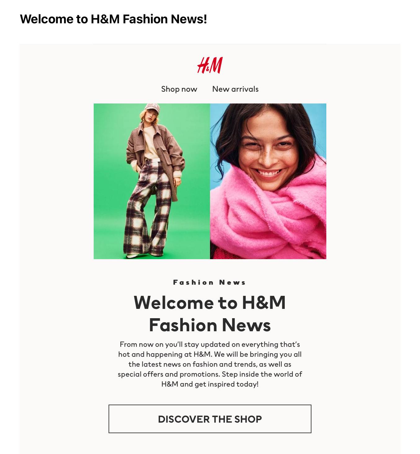 welcome email from hm