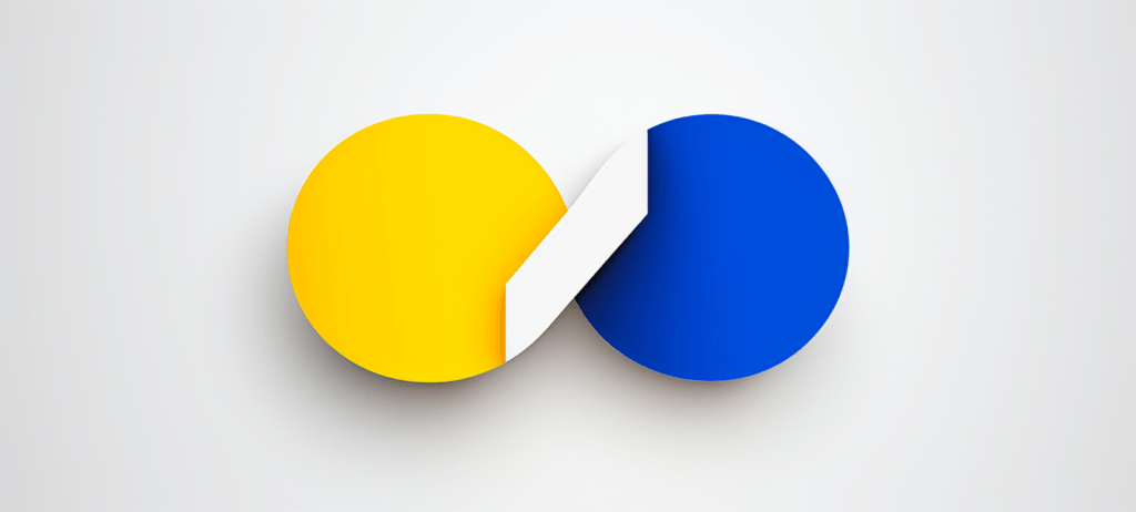 a yellow circle and a blue circle connected by a white line