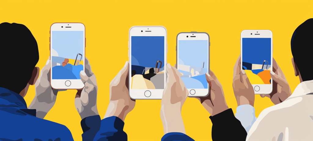 People holding up their cell phone screens