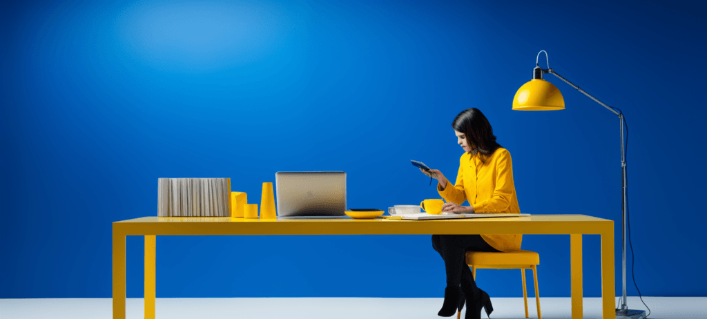 Woman in a yellow dress sitting at a table
