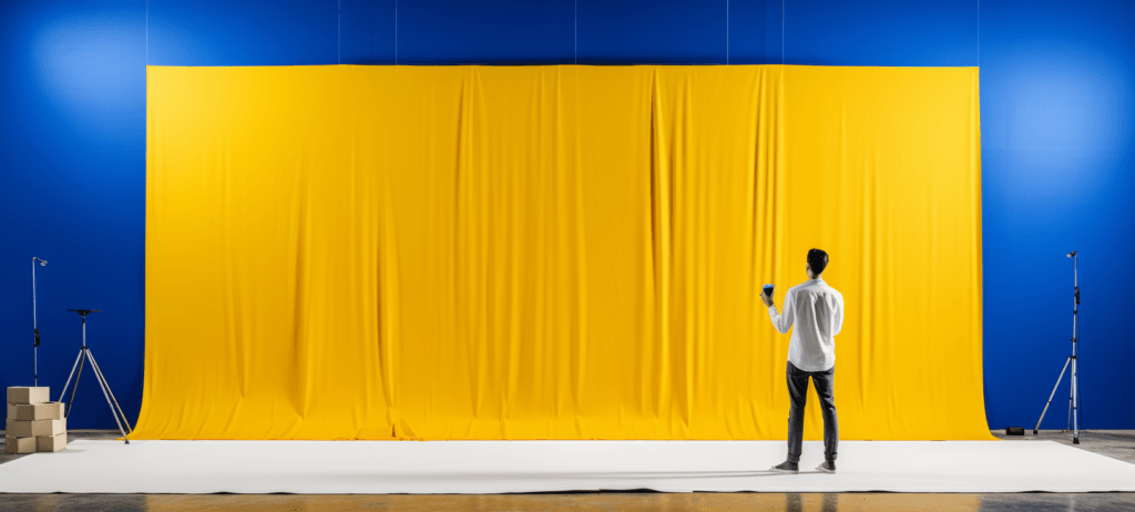 Man standing in front of a curtain on a stage