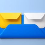 A yellow envelope and white envelope sitting in a blue case