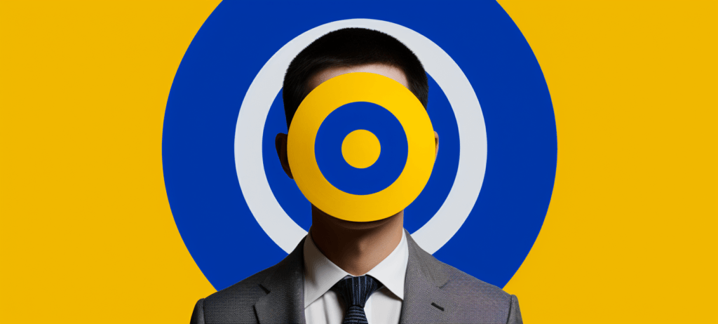 Man in a business suit with a target on his face