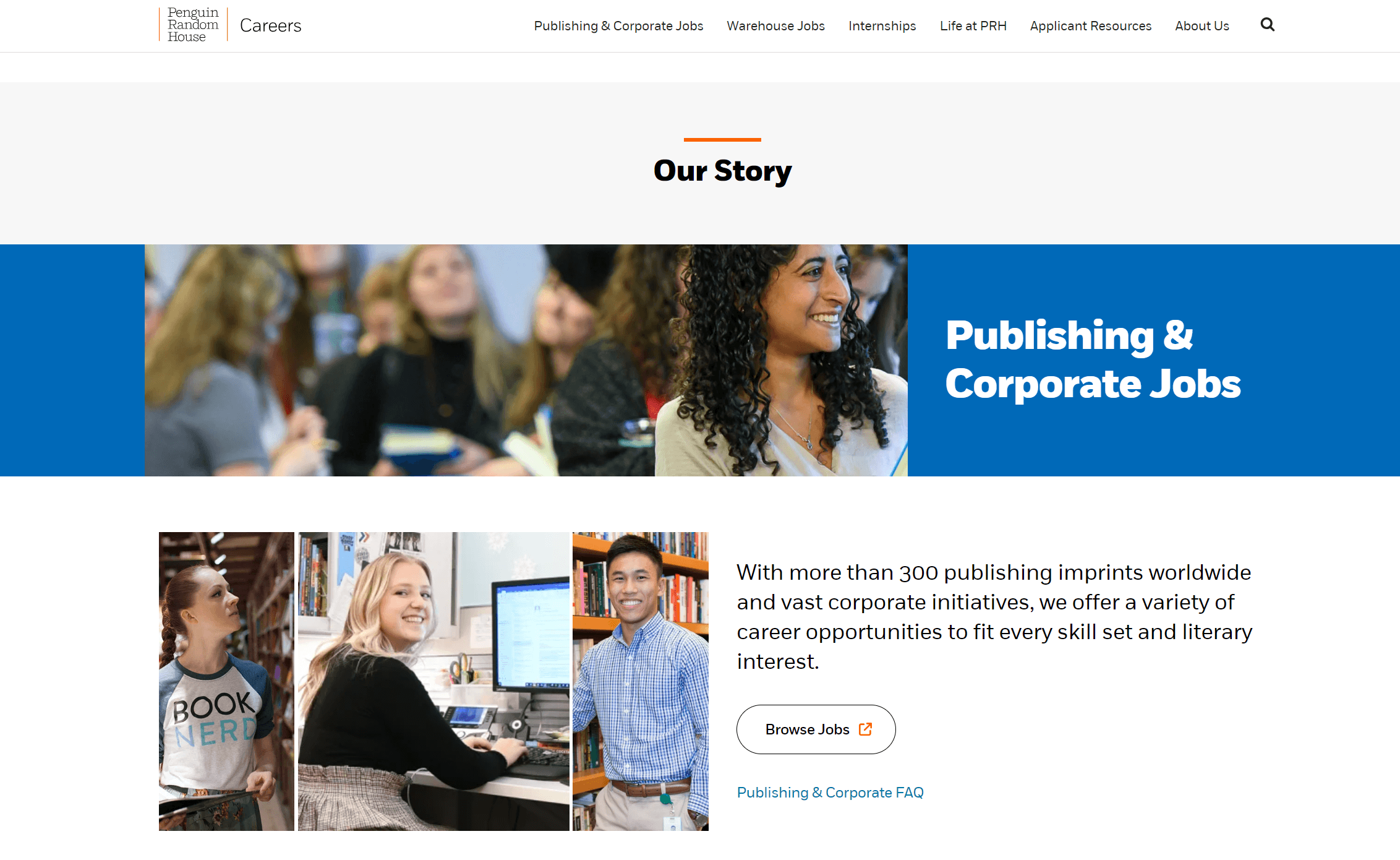 Screenshot of career page for Penguin Random House