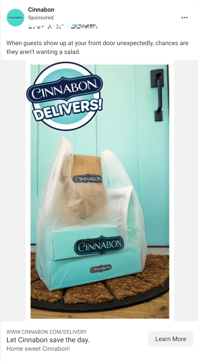 Cinnabon ad on Facebook