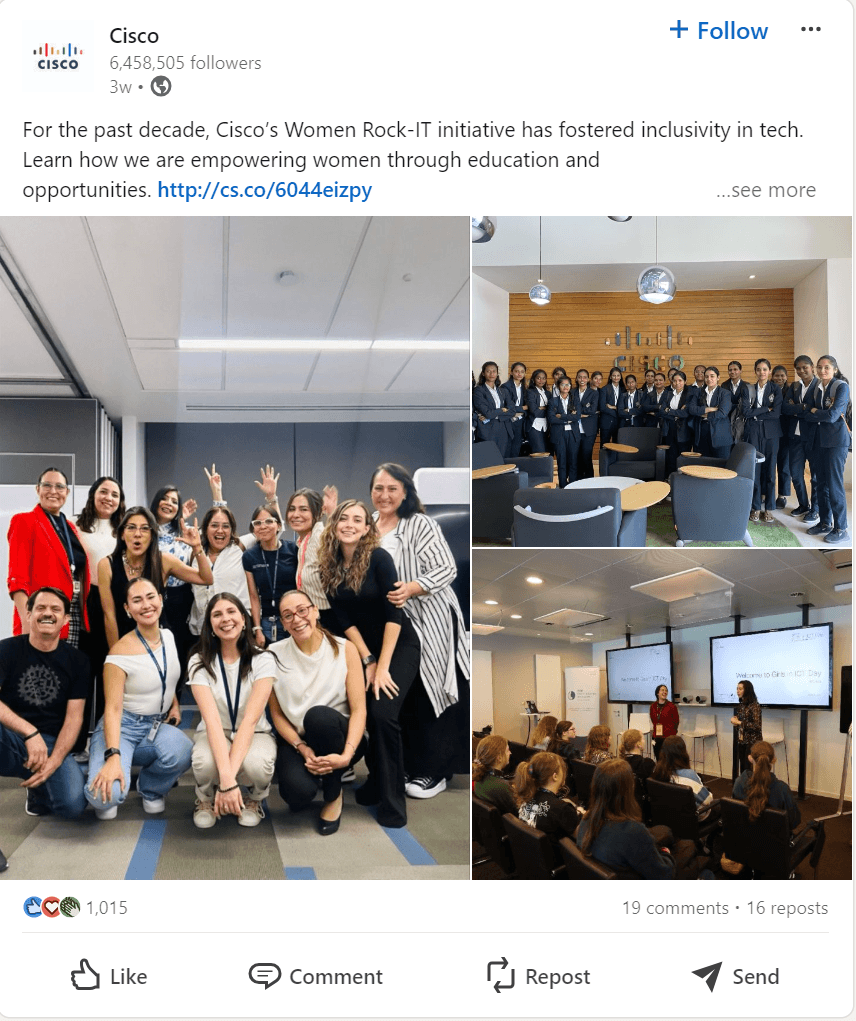 Cisco company post about supporting women
