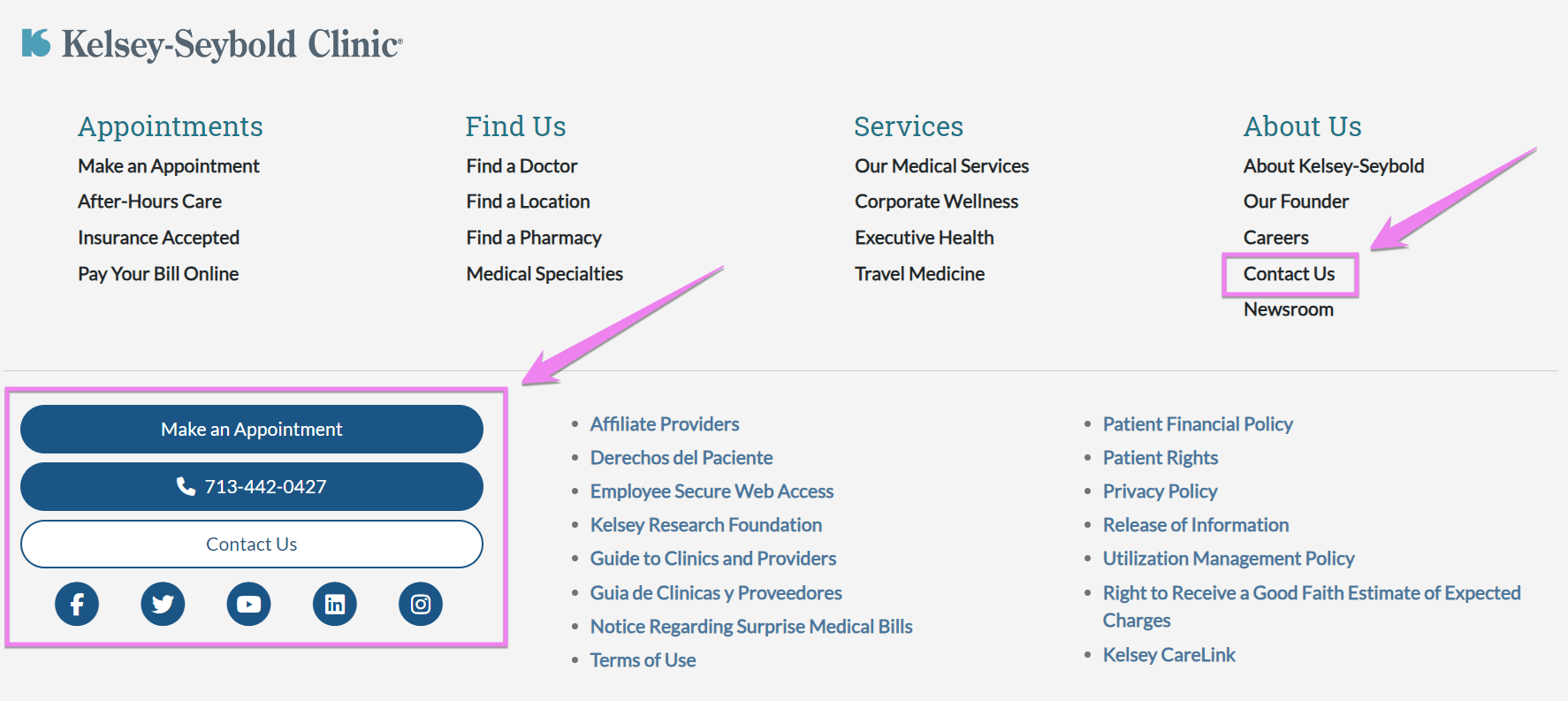 contact information on a website