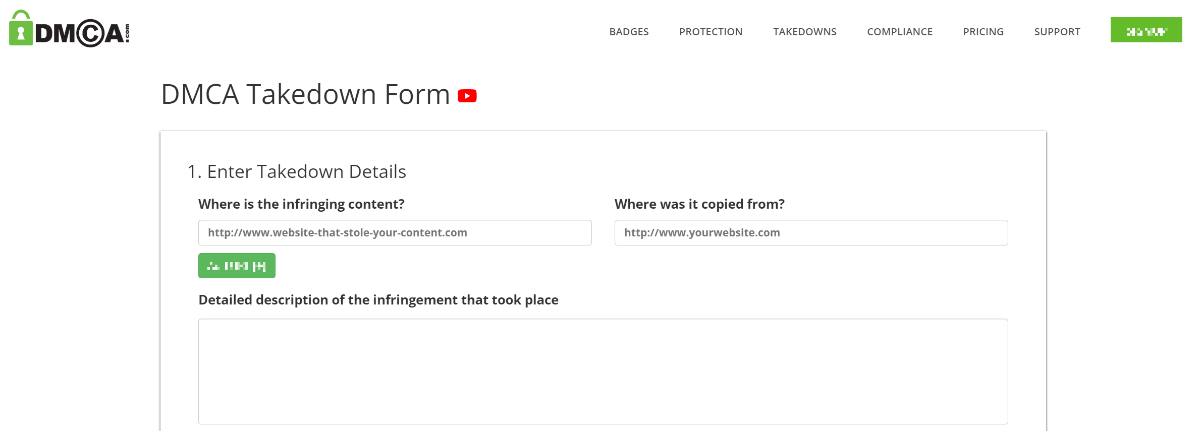 DMCA takedown kit with questions